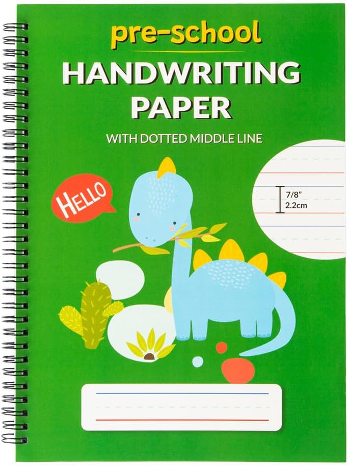 Learning Owl A4 Lined Handwriting Practice Notebook for Kids – Dotted Midline, Spiral Bind, Pre-K, Kindergarten, 100 Thick Pages (2, Green Dino) - Image 5